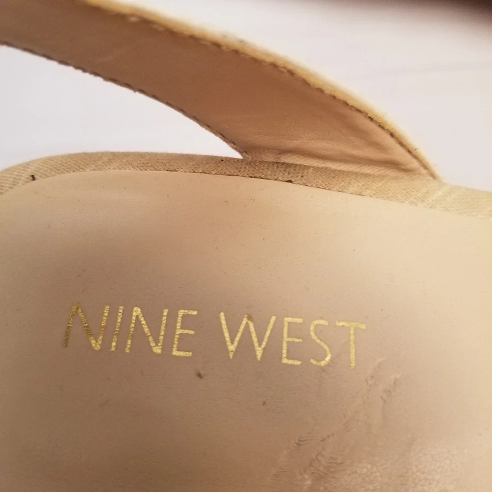 Nine West Floral Embroidered Platform Wedge Sandals Cream White Ankle Strap 9.5M